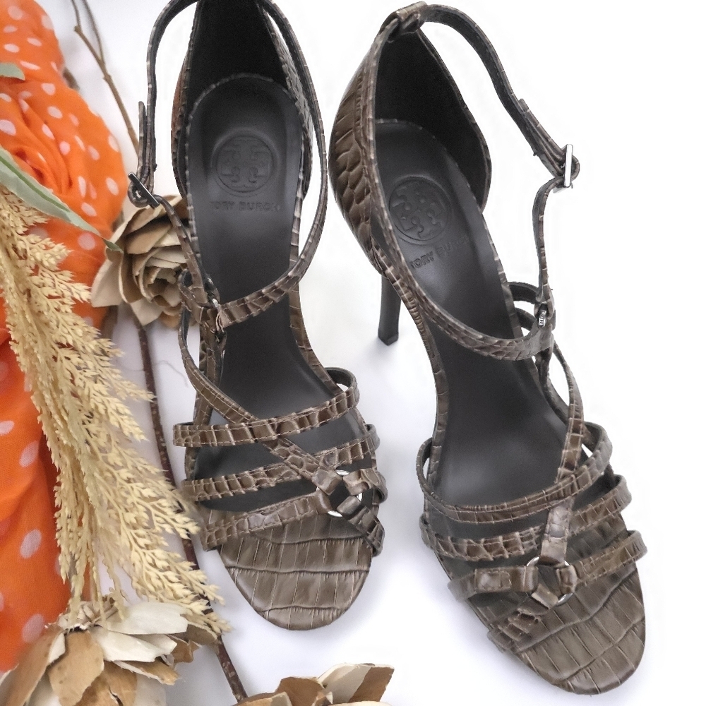 Tory Burch Brown Strappy Women's Heels Sz 9.5 - Picture 6 of 11